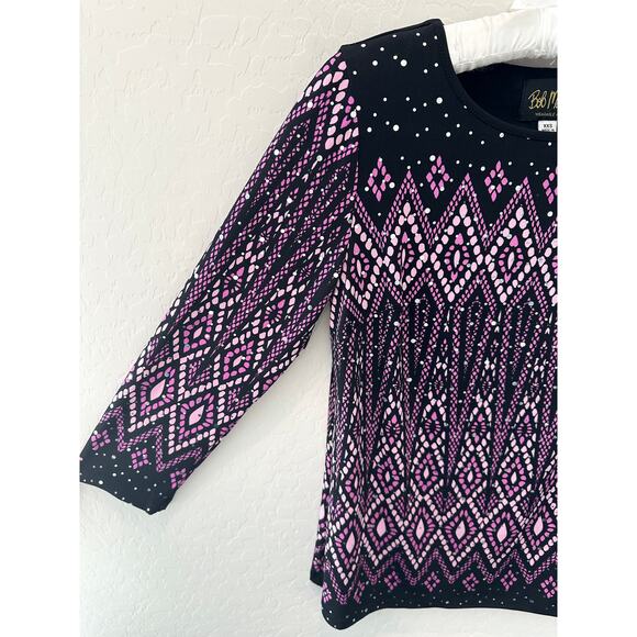 BOB MACKIE | Black Purple Artsy Rhinestone Sparkly Knit Long Sleeve Top | XXS - Picture 3 of 7